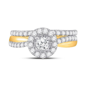 Radiant Love: 10kt Yellow Gold Diamond Bridal Wedding Ring Band Set - Splendid Jewellery