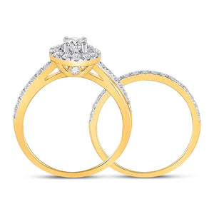 Radiant Love: 10kt Yellow Gold Diamond Bridal Wedding Ring Band Set - Splendid Jewellery