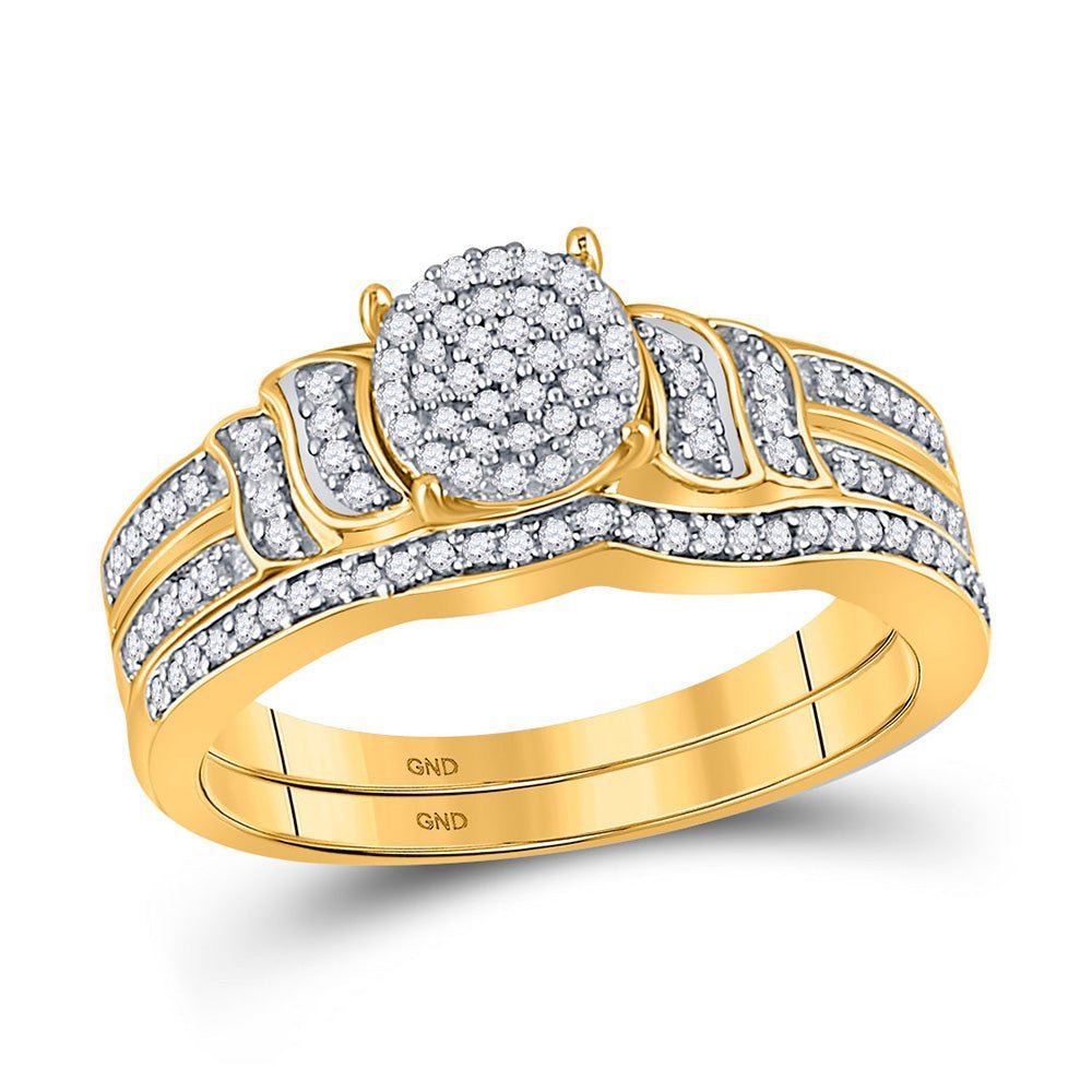Radiant Love: 10kt Yellow Gold Diamond Bridal Wedding Ring Band Set - Splendid Jewellery