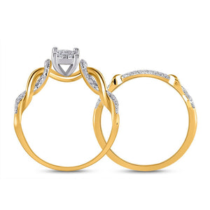 Radiant Love: 10kt Yellow Gold Diamond Bridal Wedding Ring Band Set - Splendid Jewellery