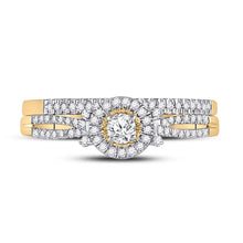 Load image into Gallery viewer, Radiant Love 10kt Yellow Gold Diamond Bridal Wedding Ring Band Set product Top View from Splendid Jewellery
