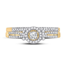 Load image into Gallery viewer, Radiant Love 10kt Yellow Gold Diamond Bridal Wedding Ring Band Set product  Top View from Splendid Jewellery