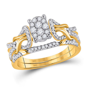 Radiant Love: 10kt Yellow Gold Diamond Bridal Wedding Ring Band Set - Splendid Jewellery