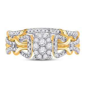 Radiant Love: 10kt Yellow Gold Diamond Bridal Wedding Ring Band Set - Splendid Jewellery