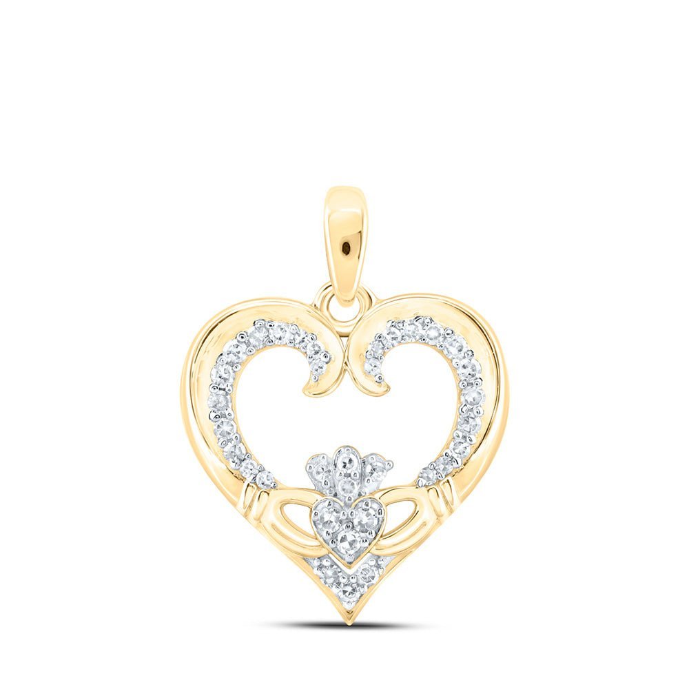 Radiant Love: 10kt Yellow Gold Diamond Claddagh Heart Pendant - Splendid Jewellery