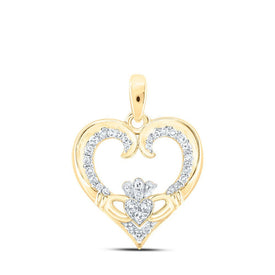 Radiant Love: 10kt Yellow Gold Diamond Claddagh Heart Pendant - Splendid Jewellery