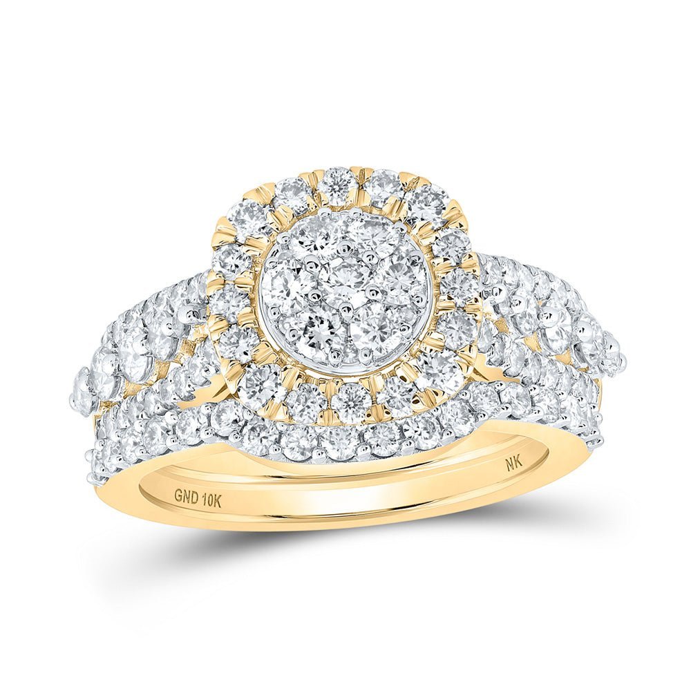 Radiant Love: 10kt Yellow Gold Diamond Cluster Bridal Wedding Ring Band Set 1 - 1/2 Cttw - Splendid Jewellery