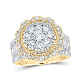 Radiant Love: 10kt Yellow Gold Diamond Cluster Bridal Wedding Ring Band Set - Splendid Jewellery