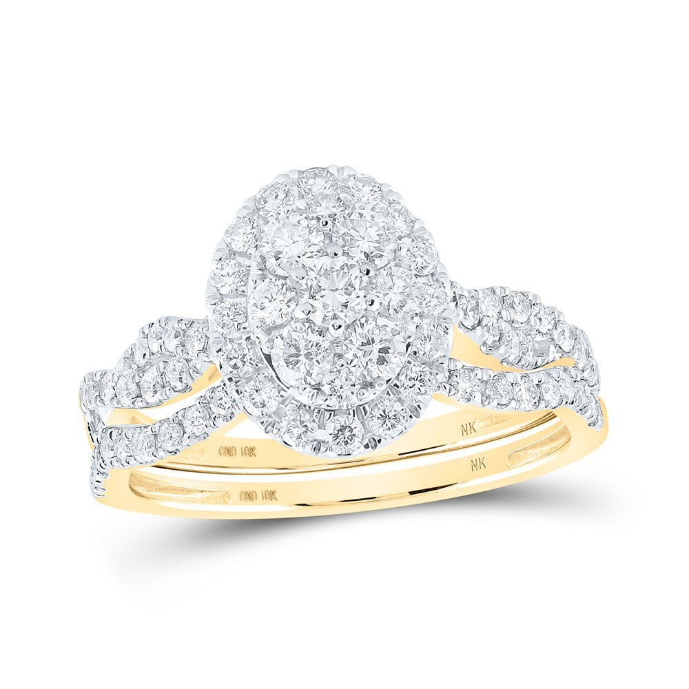 Radiant Love: 10kt Yellow Gold Diamond Cluster Bridal Wedding Ring Set - Splendid Jewellery