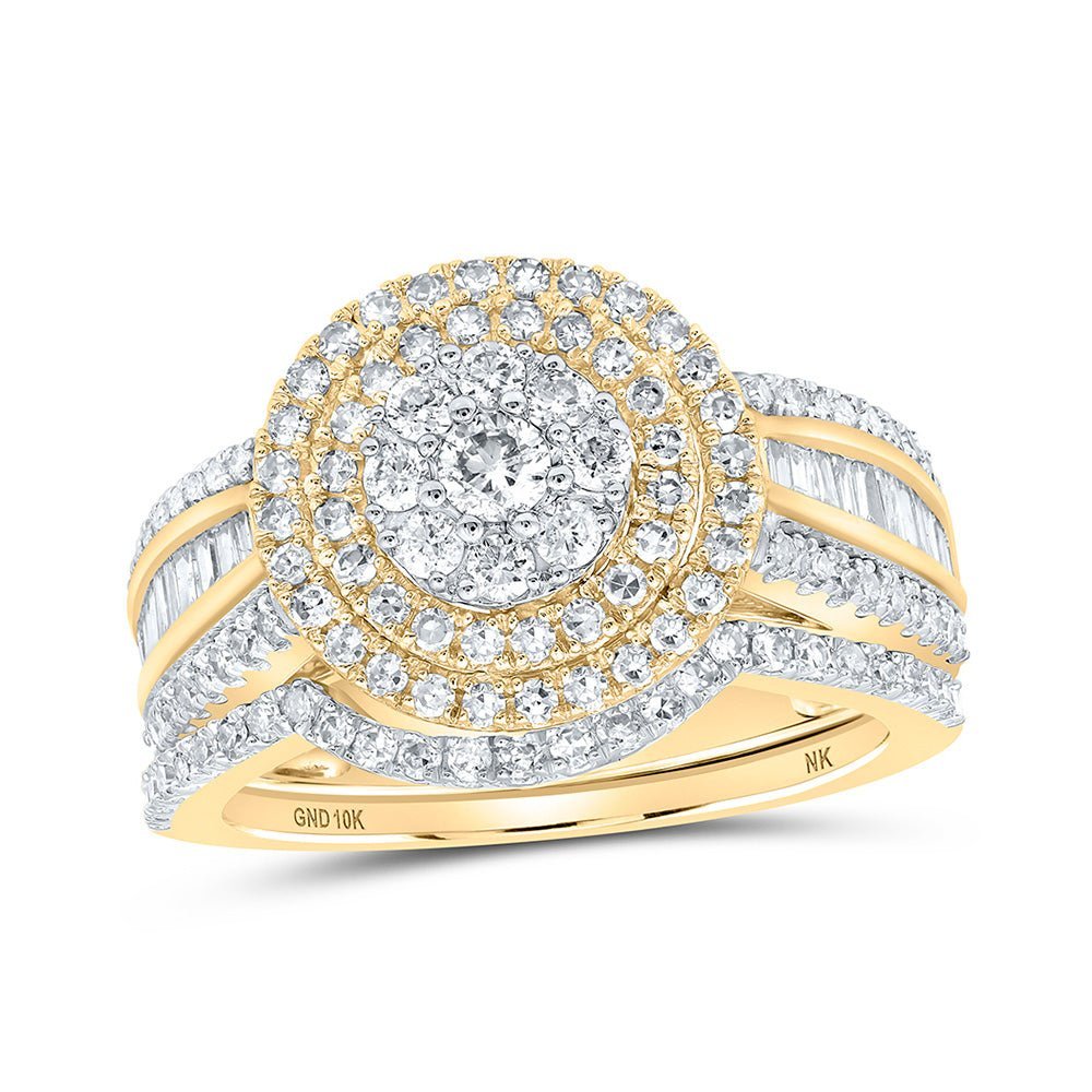 Radiant Love 10kt Yellow Gold Diamond Cluster Wedding Ring Band Set - Splendid Jewellery