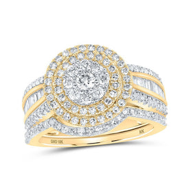 Radiant Love 10kt Yellow Gold Diamond Cluster Wedding Ring Band Set - Splendid Jewellery