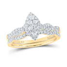 Radiant Love: 10kt Yellow Gold Diamond Cluster Wedding Ring Band Set - Splendid Jewellery