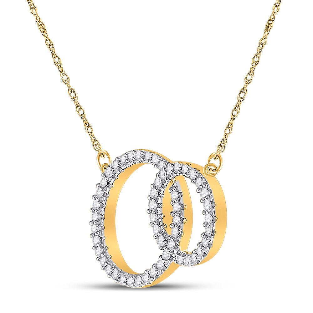 Radiant Love: 10kt Yellow Gold Diamond Double Circle Pendant Necklace - Splendid Jewellery