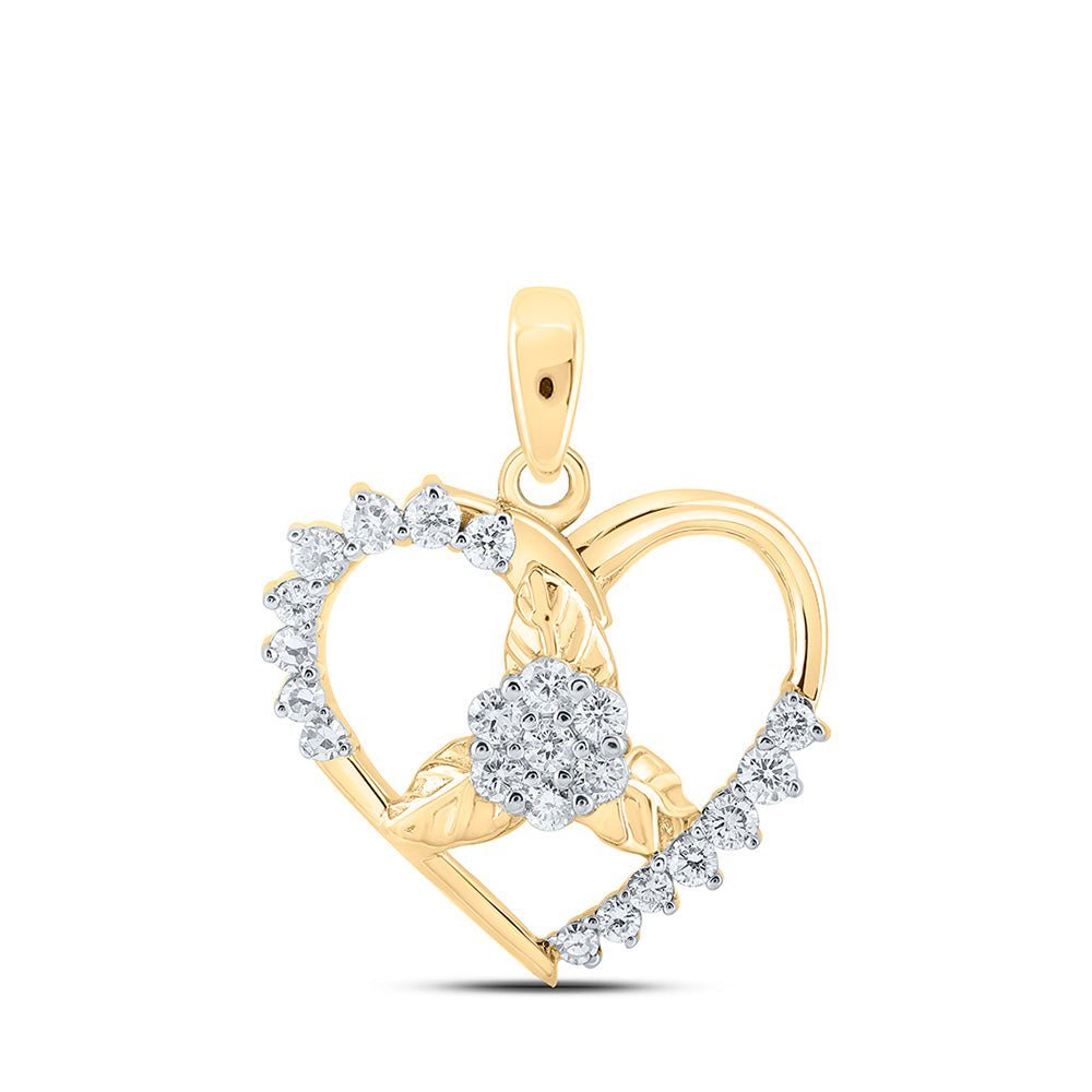 Radiant Love: 10kt Yellow Gold Diamond Flower Heart Pendant - Splendid Jewellery