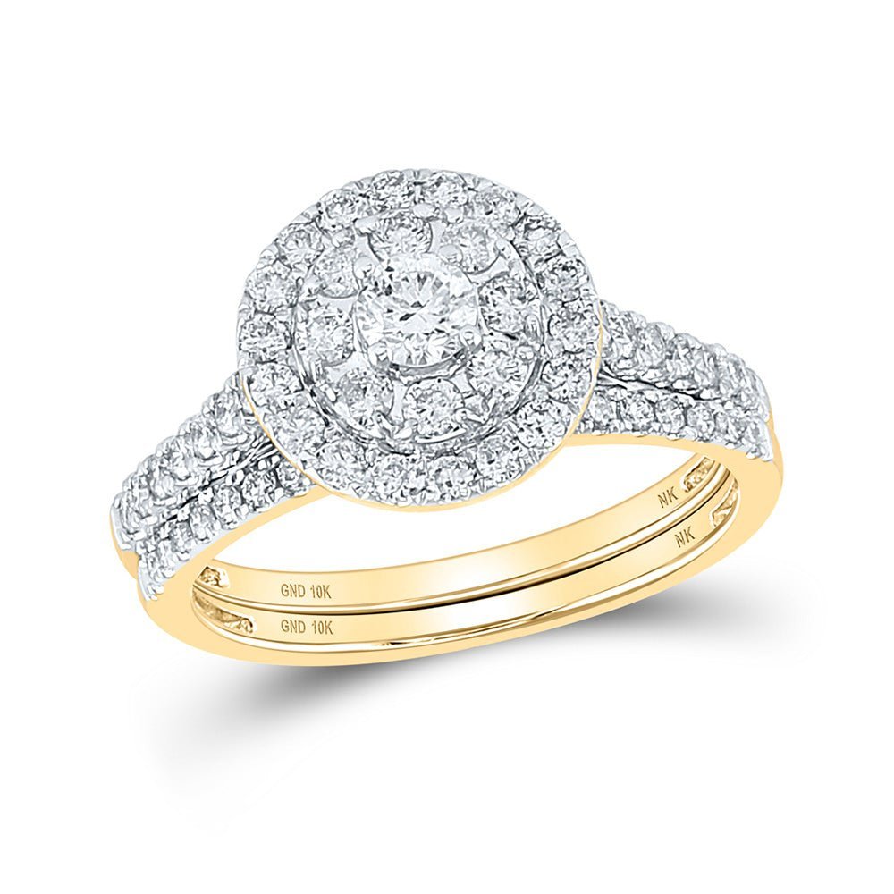 Radiant Love | 10kt Yellow Gold Diamond Halo Bridal Wedding Ring Band Set 1 Cttw - Splendid Jewellery
