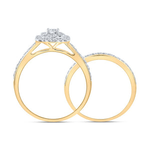 Radiant Love 10kt Yellow Gold Diamond Halo Bridal Wedding Ring Band Set - Splendid Jewellery