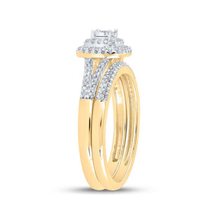 Radiant Love 10kt Yellow Gold Diamond Halo Bridal Wedding Ring Band Set - Splendid Jewellery