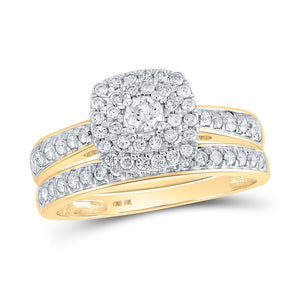 Radiant Love 10kt Yellow Gold Diamond Halo Bridal Wedding Ring Band Set - Splendid Jewellery