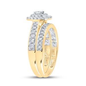 Radiant Love 10kt Yellow Gold Diamond Halo Bridal Wedding Ring Band Set - Splendid Jewellery