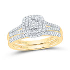 Radiant Love 10kt Yellow Gold Diamond Halo Bridal Wedding Ring Band Set - Splendid Jewellery
