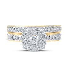 Load image into Gallery viewer, Radiant Love 10kt Yellow Gold Diamond Halo Bridal Wedding Ring Band Set product Top View from Splendid Jewellery