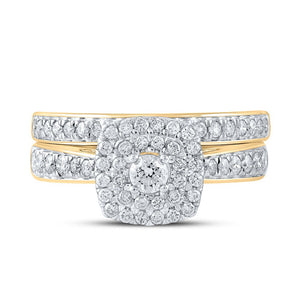 Radiant Love 10kt Yellow Gold Diamond Halo Bridal Wedding Ring Band Set - Splendid Jewellery