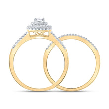 Load image into Gallery viewer, Radiant Love 10kt Yellow Gold Diamond Halo Bridal Wedding Ring Band Set product Side View from Splendid Jewellery