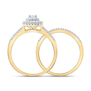 Radiant Love 10kt Yellow Gold Diamond Halo Bridal Wedding Ring Band Set - Splendid Jewellery