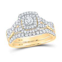 Load image into Gallery viewer, Radiant Love: 10kt Yellow Gold Diamond Halo Bridal Wedding Ring Band Set product  Top View from Splendid Jewellery