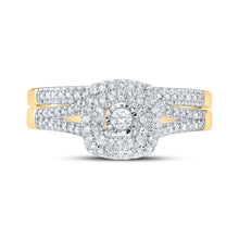 Load image into Gallery viewer, Radiant Love 10kt Yellow Gold Diamond Halo Bridal Wedding Ring Band Set product Top View from Splendid Jewellery