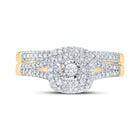 Radiant Love 10kt Yellow Gold Diamond Halo Bridal Wedding Ring Band Set product Top View from Splendid Jewellery