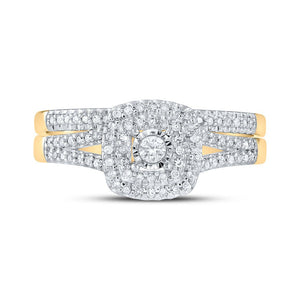 Radiant Love 10kt Yellow Gold Diamond Halo Bridal Wedding Ring Band Set - Splendid Jewellery