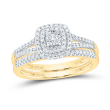 Load image into Gallery viewer, Radiant Love 10kt Yellow Gold Diamond Halo Bridal Wedding Ring Band Set product  Top View from Splendid Jewellery