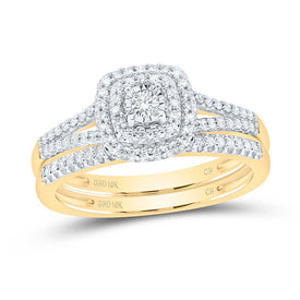 Radiant Love 10kt Yellow Gold Diamond Halo Bridal Wedding Ring Band Set product  Top View from Splendid Jewellery