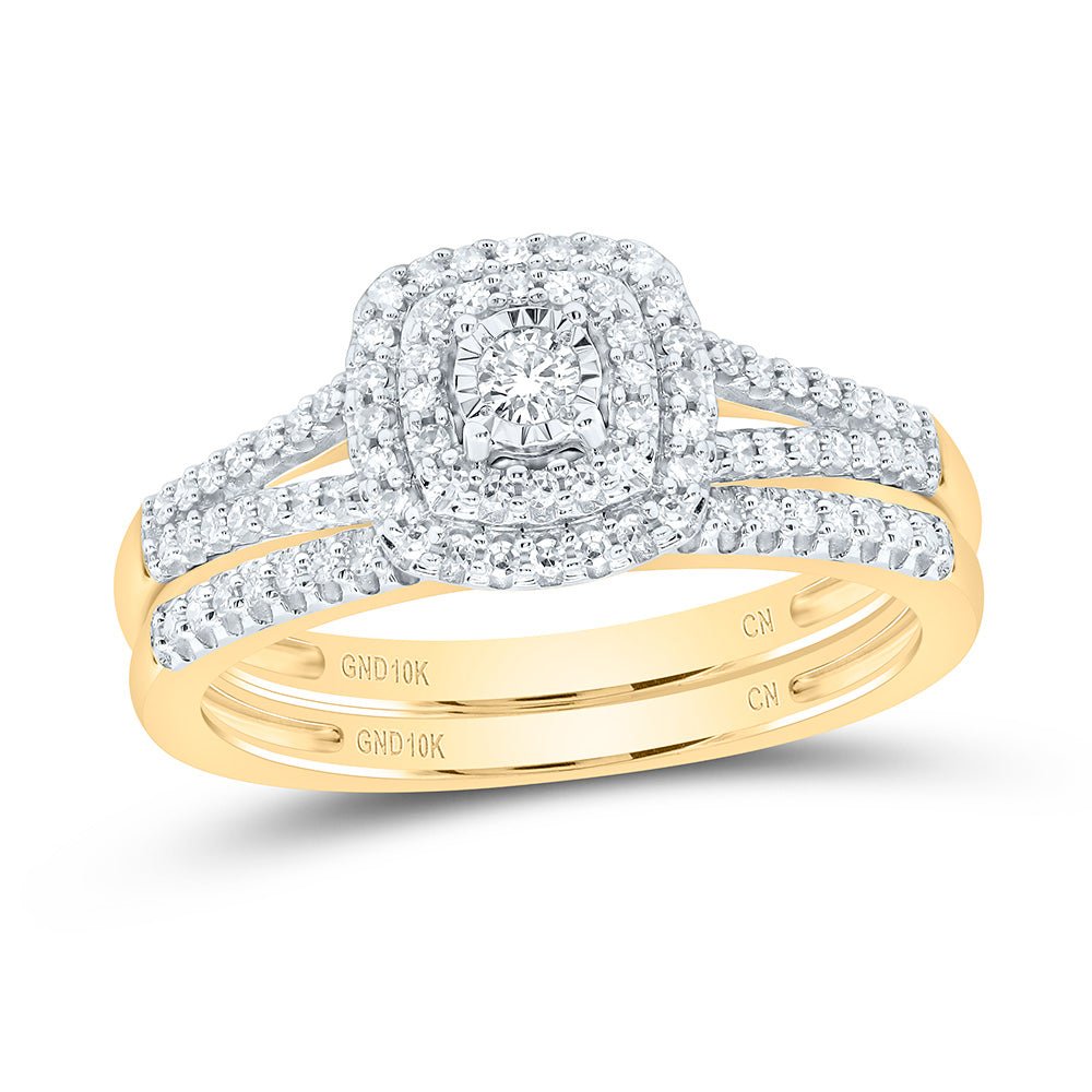 Radiant Love 10kt Yellow Gold Diamond Halo Bridal Wedding Ring Band Set - Splendid Jewellery