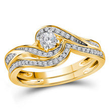 Load image into Gallery viewer, Radiant Love | 10kt Yellow Gold Diamond Halo Bridal Wedding Ring Set 1/3 Cttw Top View from Splendid Jewellery