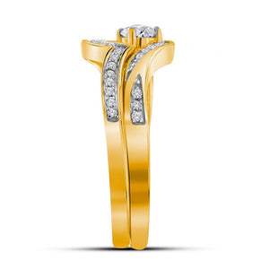 Radiant Love | 10kt Yellow Gold Diamond Halo Bridal Wedding Ring Set 1/3 Cttw - Splendid Jewellery