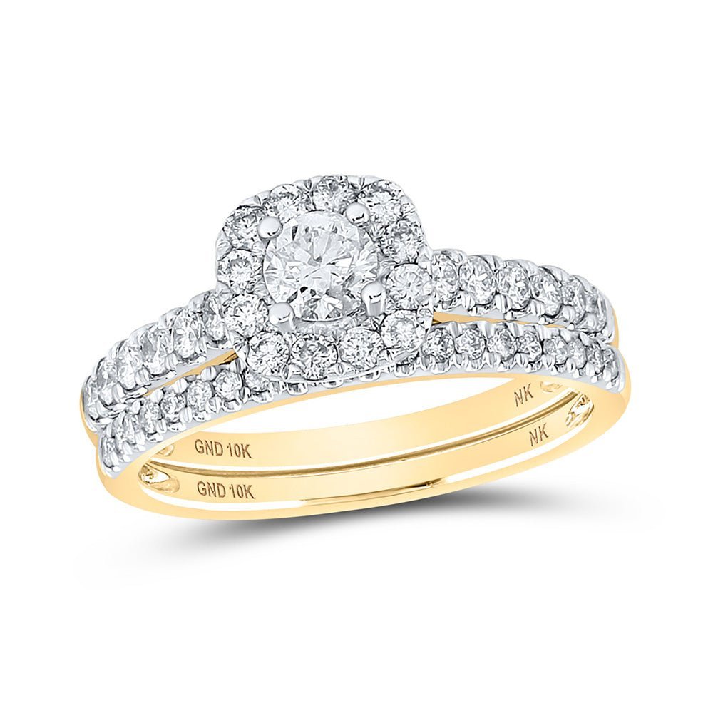 Radiant Love: 10kt Yellow Gold Diamond Halo Bridal Wedding Ring Set - Splendid Jewellery