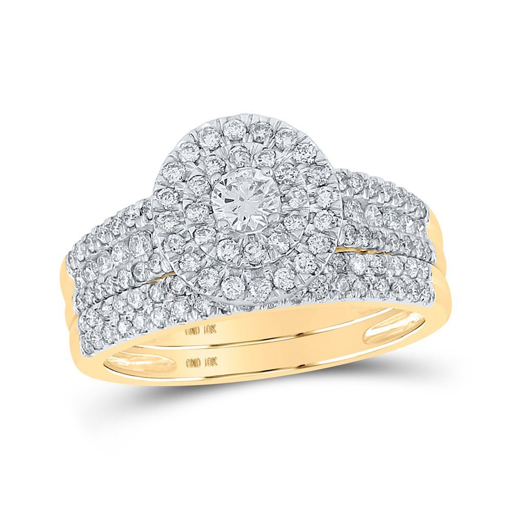 Radiant Love 10kt Yellow Gold Diamond Halo Bridal Wedding Ring Set - Splendid Jewellery