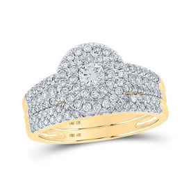 Radiant Love 10kt Yellow Gold Diamond Halo Bridal Wedding Ring Set - Splendid Jewellery