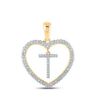 Radiant Love: 10kt Yellow Gold Diamond Heart T Letter Pendant - Splendid Jewellery