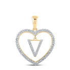 Radiant Love: 10kt Yellow Gold Diamond Heart V Initial Pendant - Splendid Jewellery