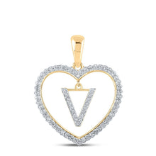 Load image into Gallery viewer, Radiant Love: 10kt Yellow Gold Diamond Heart V Initial Pendant - Splendid Jewellery