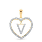 Radiant Love: 10kt Yellow Gold Diamond Heart V Initial Pendant - Splendid Jewellery