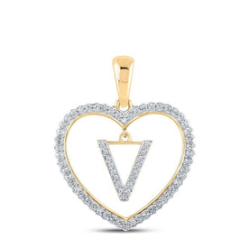 Radiant Love: 10kt Yellow Gold Diamond Heart V Initial Pendant - Splendid Jewellery
