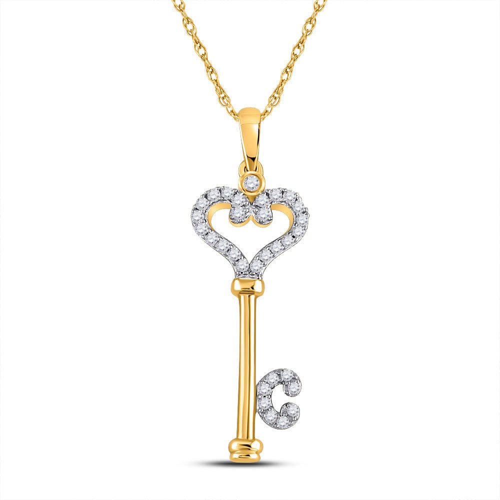 Radiant Love: 10kt Yellow Gold Diamond Key Pendant 1/6 Cttw - Splendid Jewellery
