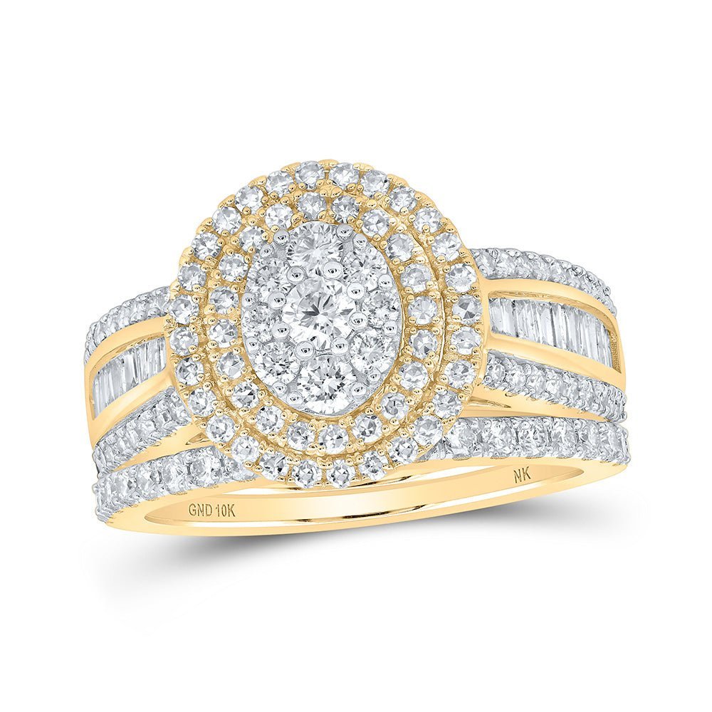 Radiant Love: 10kt Yellow Gold Diamond Oval Bridal Wedding Ring Band Set - Splendid Jewellery