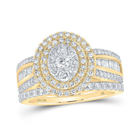 Radiant Love: 10kt Yellow Gold Diamond Oval Bridal Wedding Ring Band Set - Splendid Jewellery