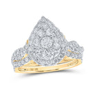 Radiant Love 10kt Yellow Gold Diamond Pear Halo Bridal Wedding Ring Band Set - Splendid Jewellery