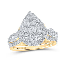 Load image into Gallery viewer, Radiant Love 10kt Yellow Gold Diamond Pear Halo Bridal Wedding Ring Band Set - Splendid Jewellery